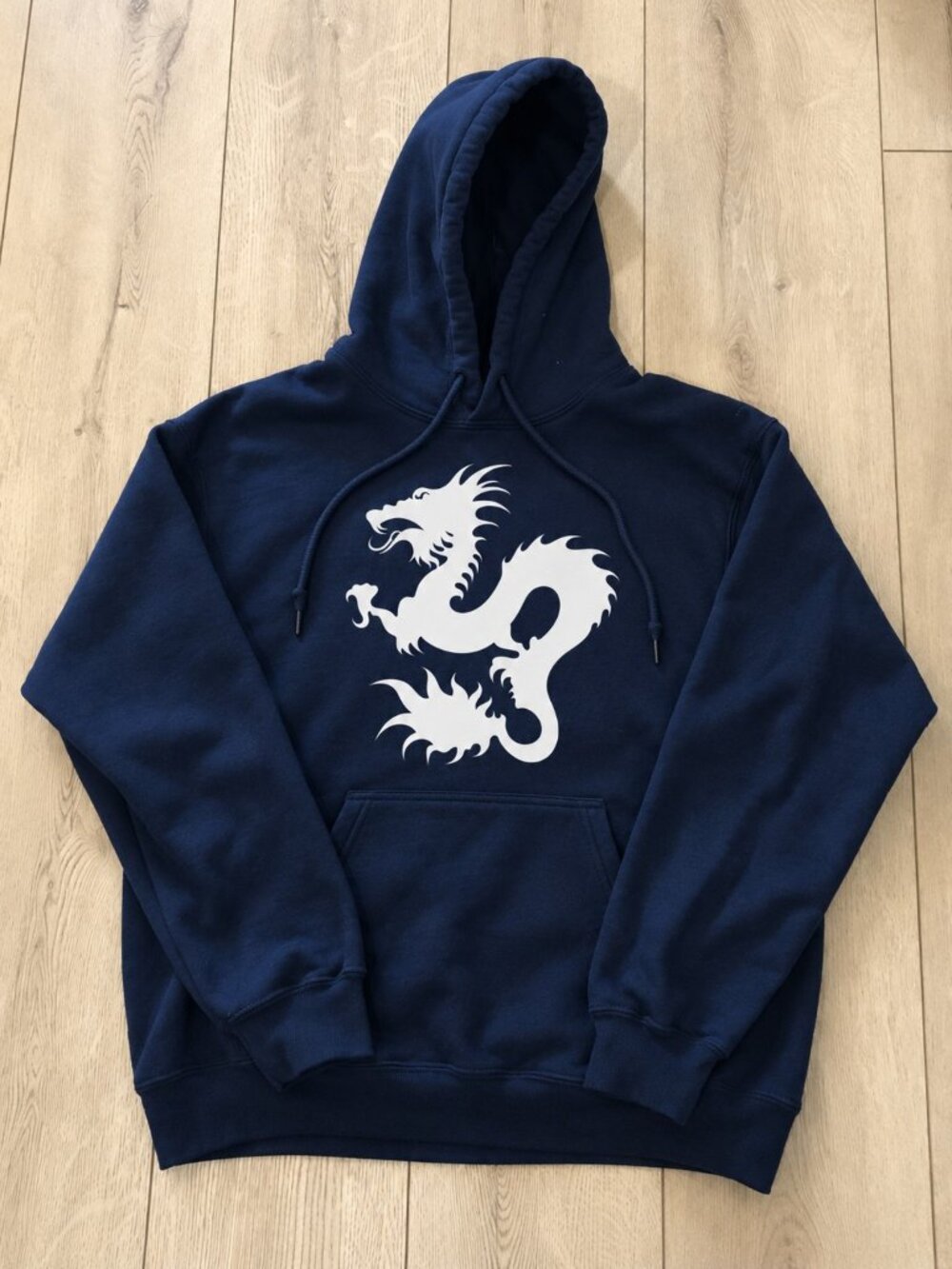 White Dragon Graphic Navy Gildan Pullover Hoodie